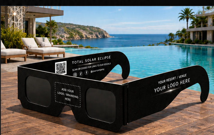 The approved TOTALITY eclipse viewer presented at a luxury coastal resort in daylight.